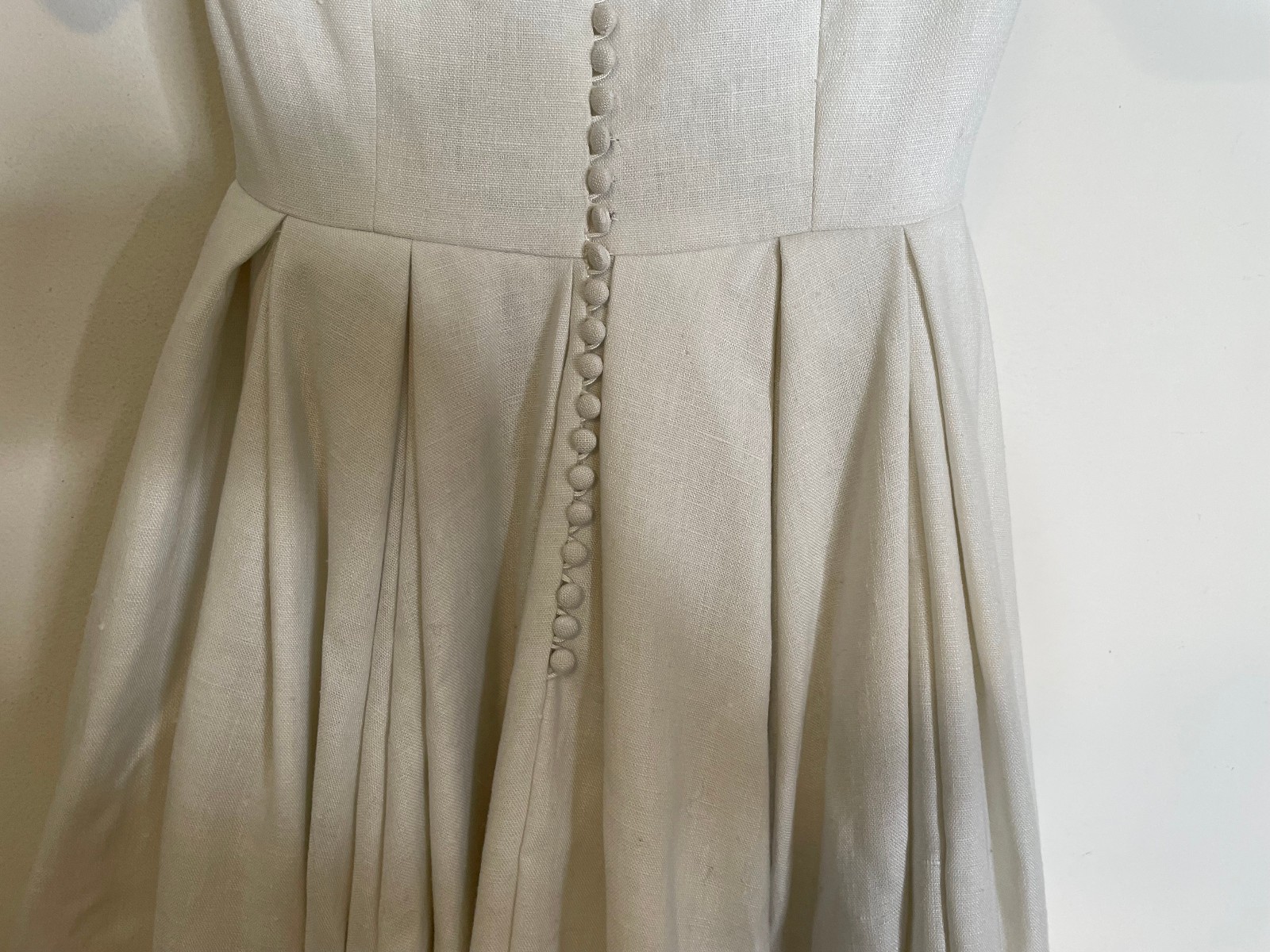 Vintage 40s Irish Linen Wedding Dress XS S Button Back Bows Long Train SS 0 2 4