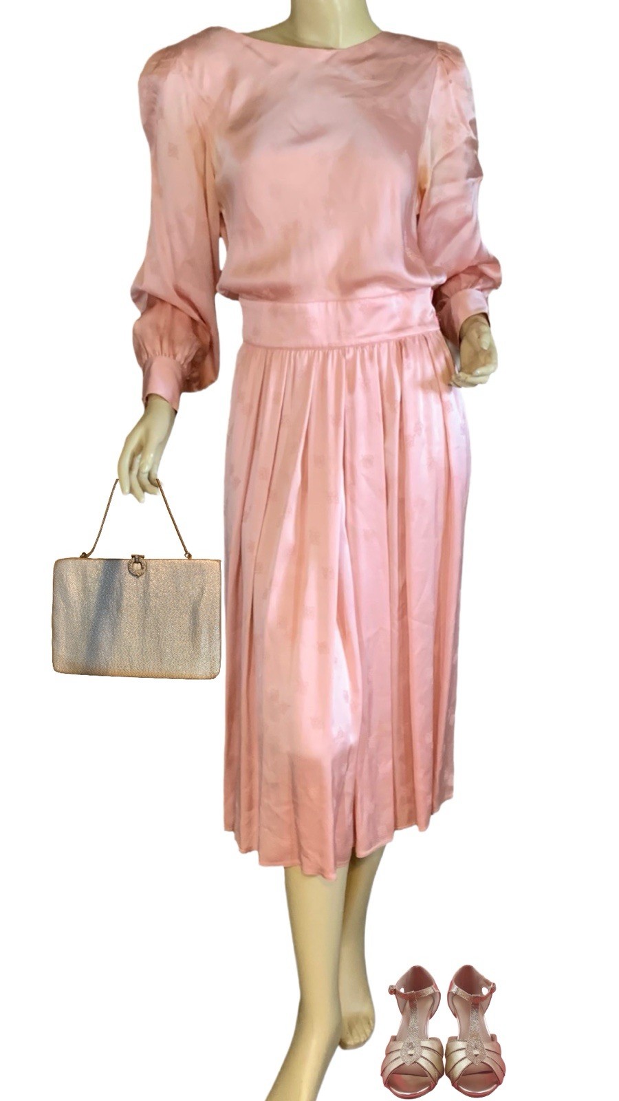 WOMEN&rsquo;S VINTAGE 1980&rsquo;S TALBOTS BLUSH PINK FLORAL BROCADE SILK DRESS SZ 8