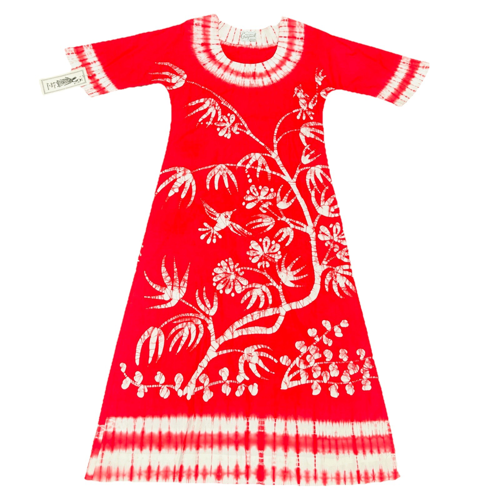 Brand New Vintage 70s Bette of Jamaica Original Vintage Red Batik Tie Dye Dress