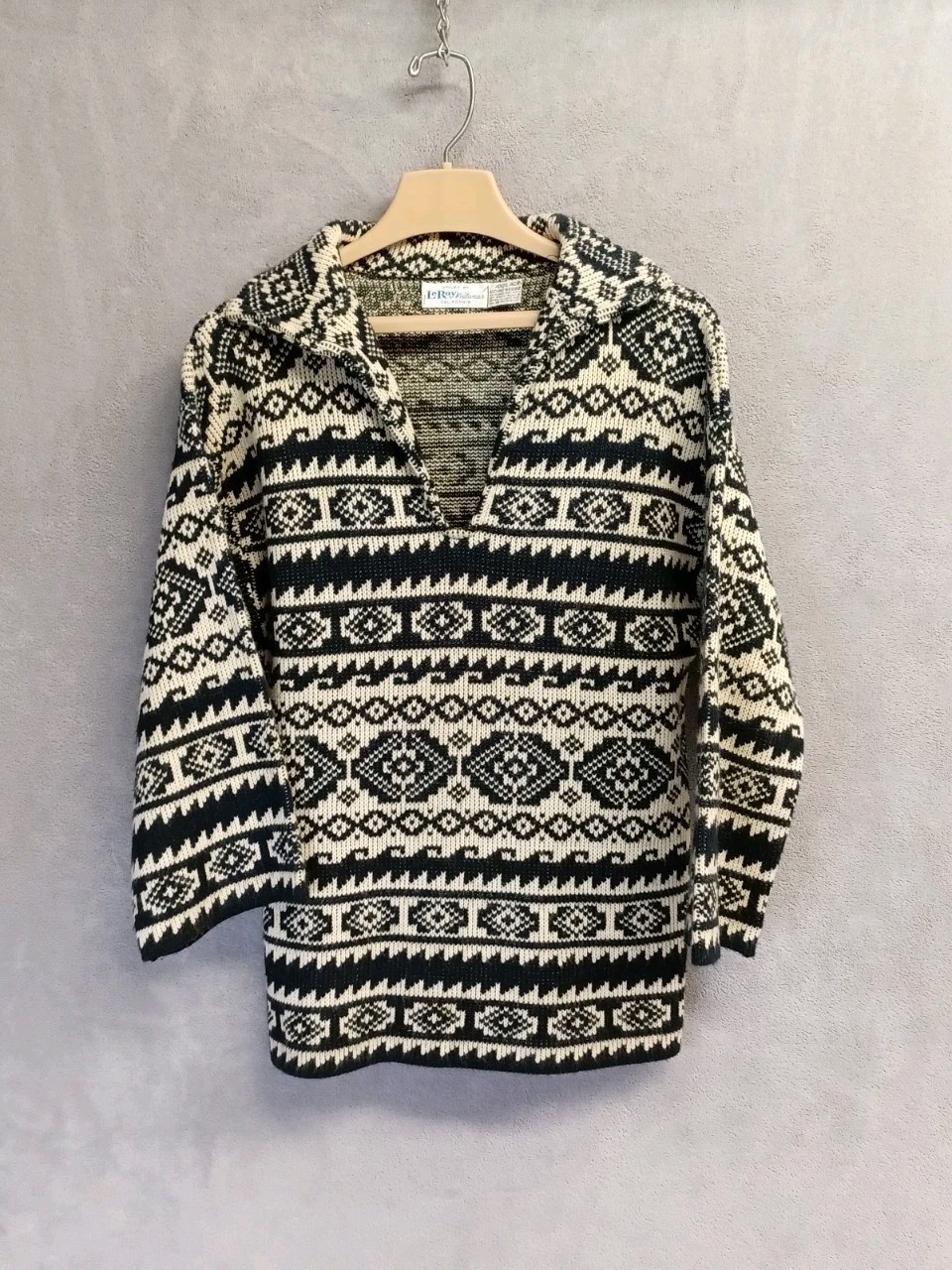 Vintage LeRoy Knitwear Sweater S/M Black And White Aztec Southwestern Print