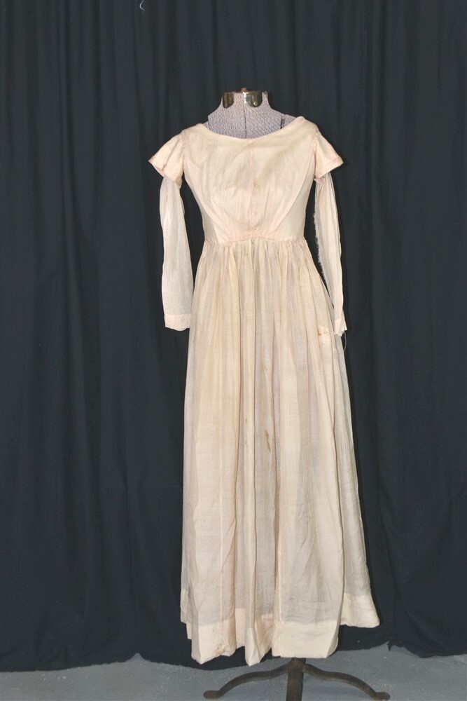 antique regency dress original 1820/30 bust 28 waist 22 sheer silk cap sleeves