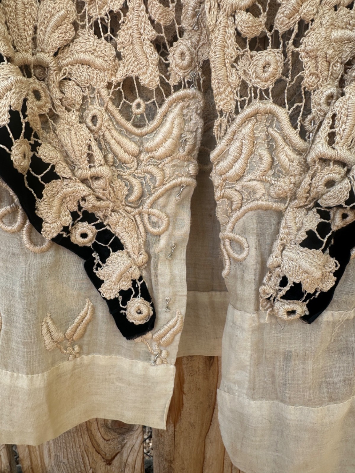 Edwardian Hand Made Irish Crochet Lace and Velvet Blouse Bodice Rare Antique