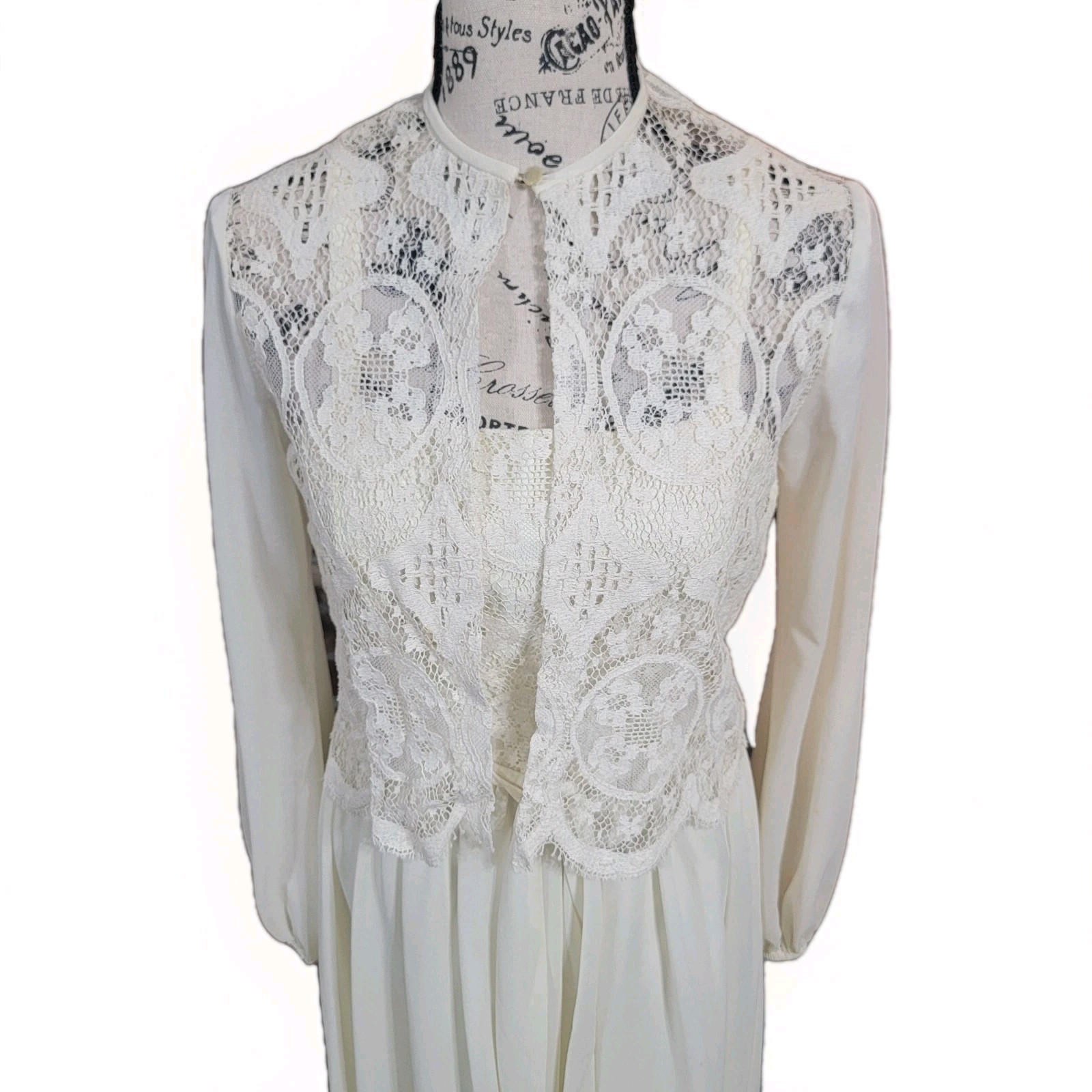 Vtg 2pc Crochet Lace Women&rsquo;s XS Montgomery Ward Cream Dress Special Occasion