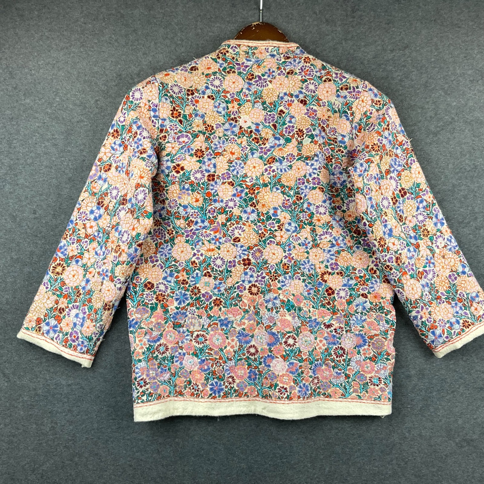Vintage Hand Embroidered Jacket Kashmiri Indian Crewel Floral Size M