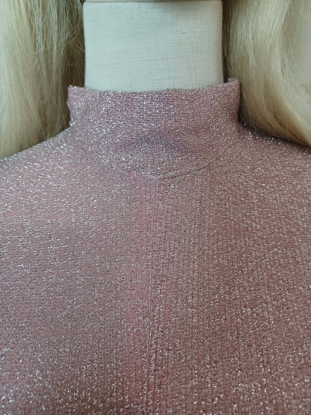 Vintage 1960s/70s Pink Glitter Disco Glam Medieval Revival Hostess Maxi Dress