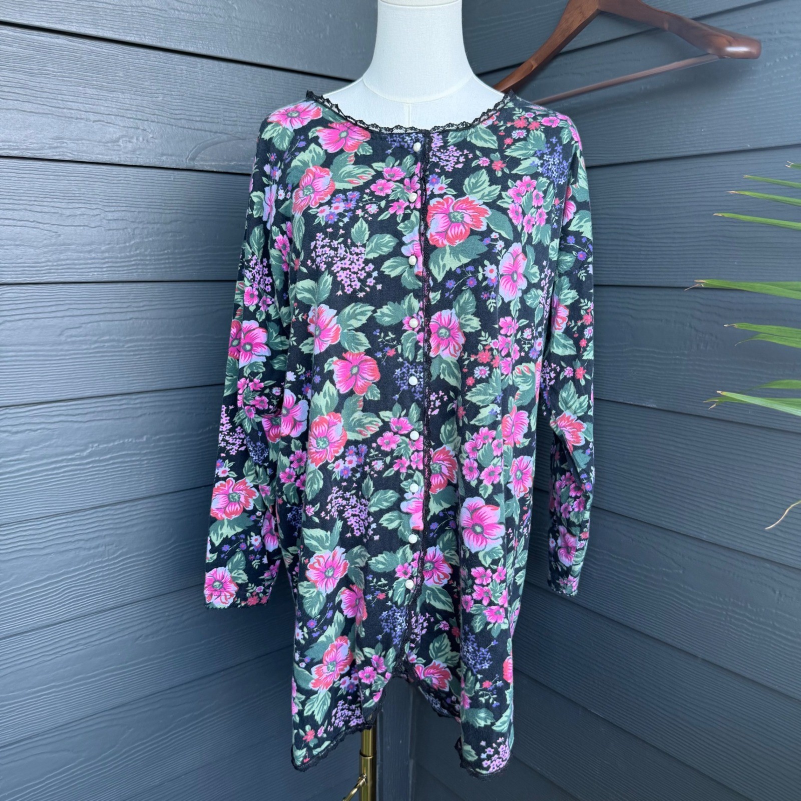 Victoria&rsquo;s Secret Floral Cotton Button Front Sleep Shirt Nightgown M/L Vintage