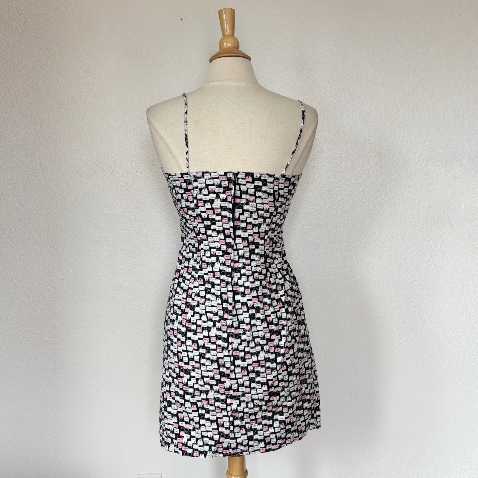 Vintage 90s Byer Too Eccentric Purse Print Black & Pink Babydoll Dress Size 9