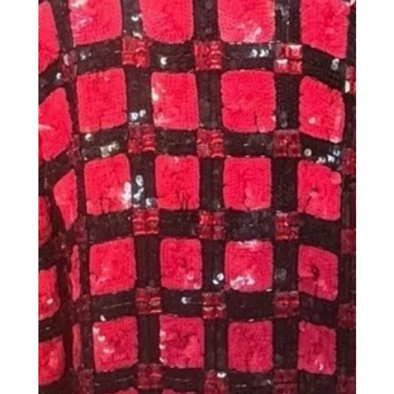 Vintage 80s Frank Usher Sequin Jacket Red Black Check Glam Evening Blazer L