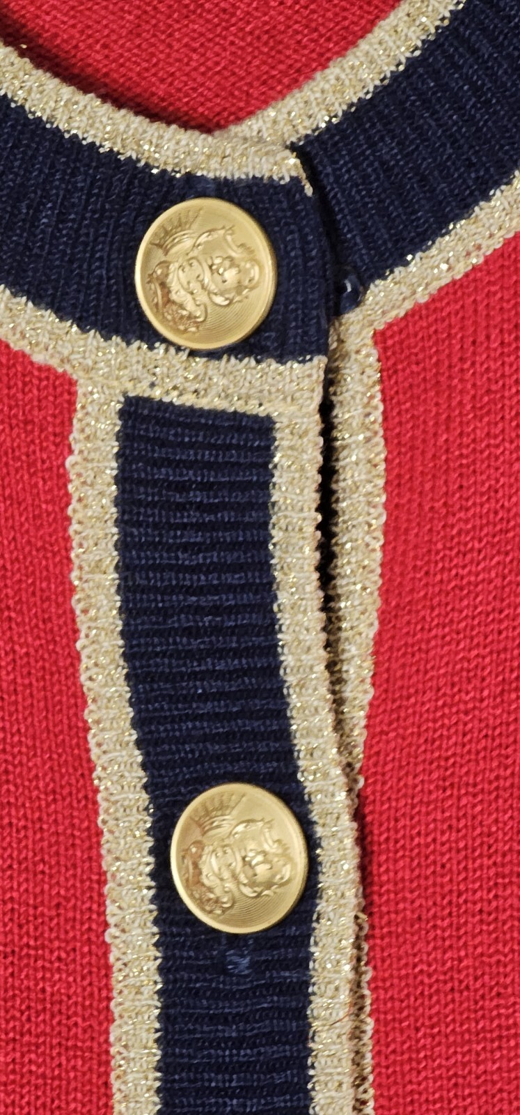 VTG Sweater Blazer Ami Knits Size 6 Red Gold Button X-mas Glam Mob Wife Holiday