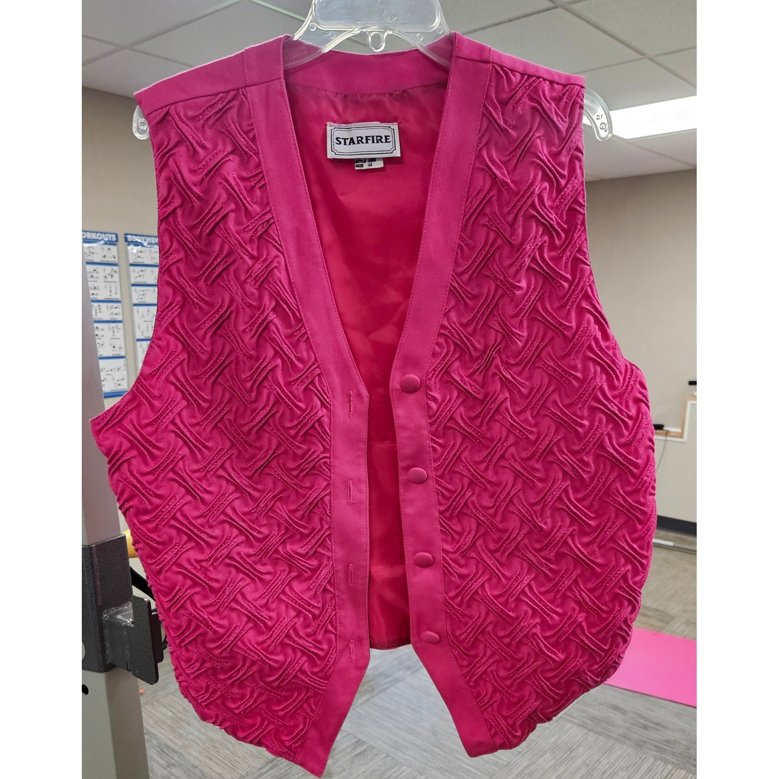 Starfire Vintage Hot Pink Smocked Textured Vest Womens Size 16 Made in USA 1558