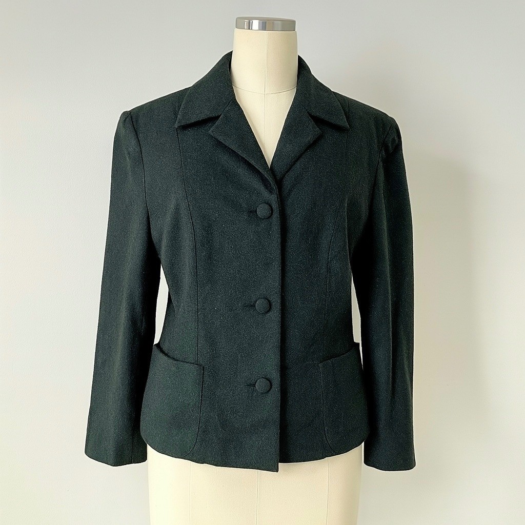 Vintage Wool Jacket Womens Small Hunter Green Handmade Japan 40s 50s Jan Welch