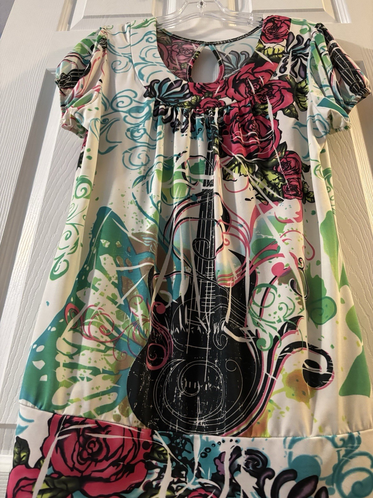 Y2K Blouse Large Top Guitar L Late 90s Early 2000s Bandeau Waistband SplatterDye