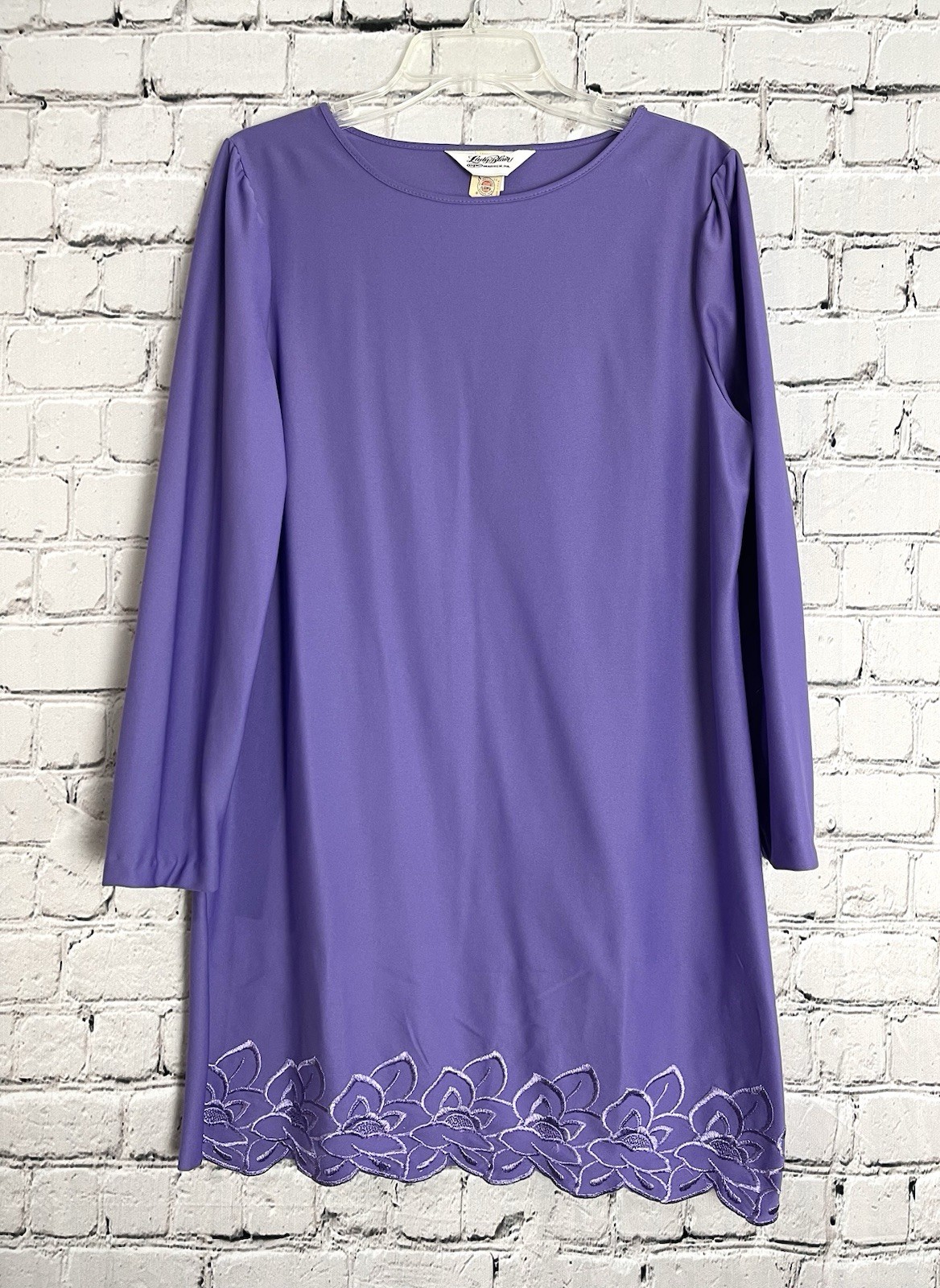 Vtg LADY BLAIR Purple Polyester ILGWU Dress With Embroidery On Hem Sz 16