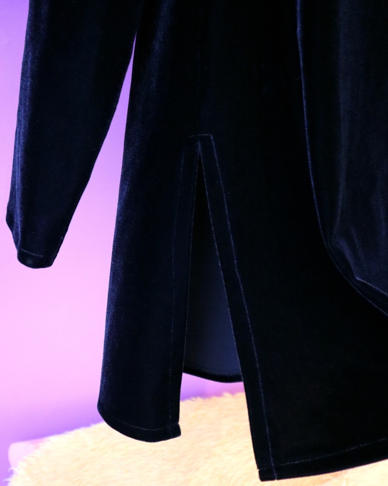 Vintage Black Velvet Mini Dress Silver Beaded V Neck Long Sleeve Italy 44