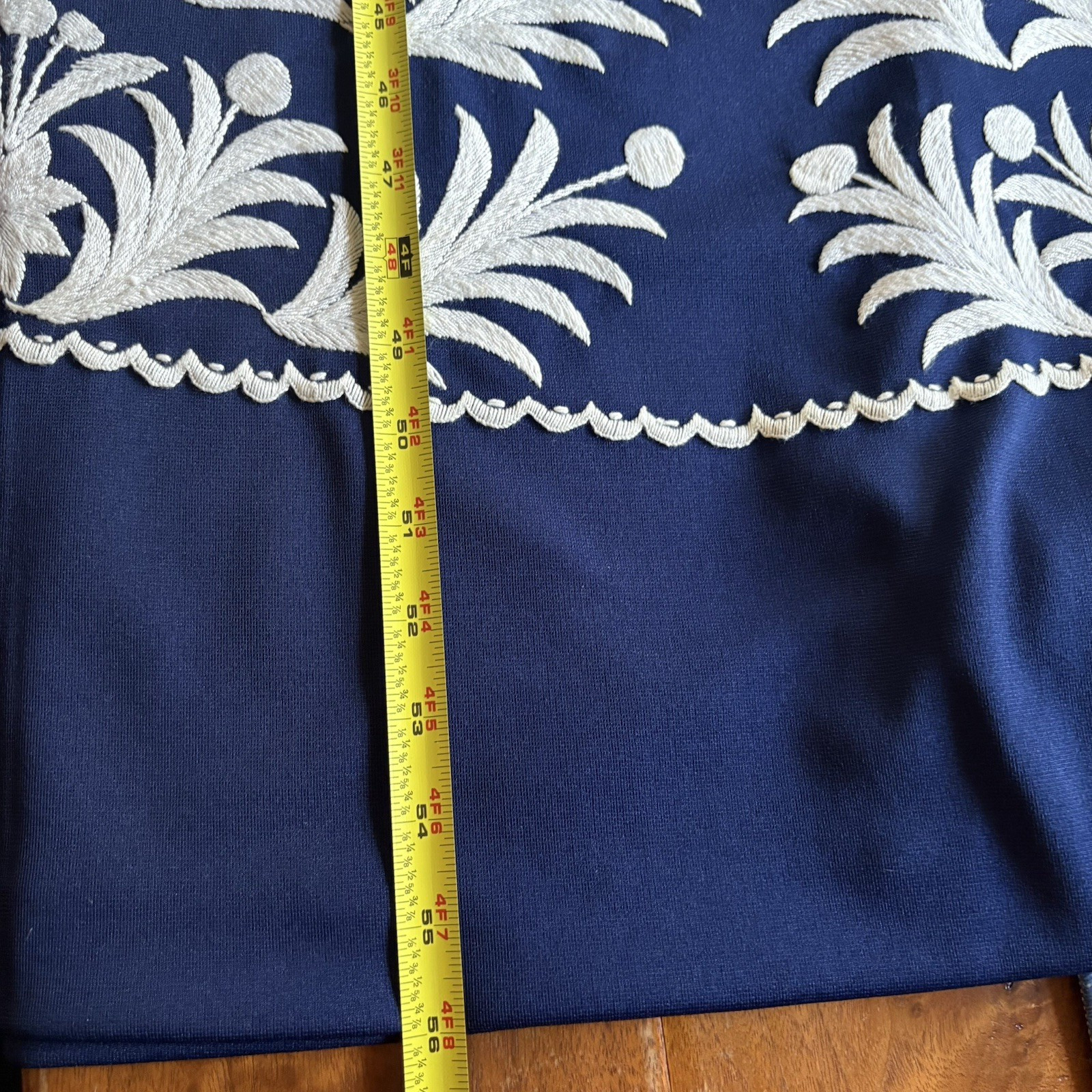 VTG Hand Embroidered Maxi Hostess Gown Dress 3/4 Bell Sleeves Knit 8-10 Bust 39&Prime;