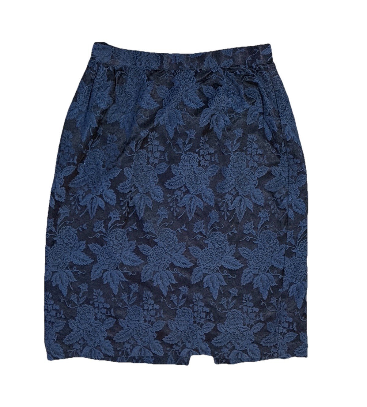 Cachet Bari Protas Vintage Navy Blue Suit Set Skirt Top 9/10 Pearls Lace Rare