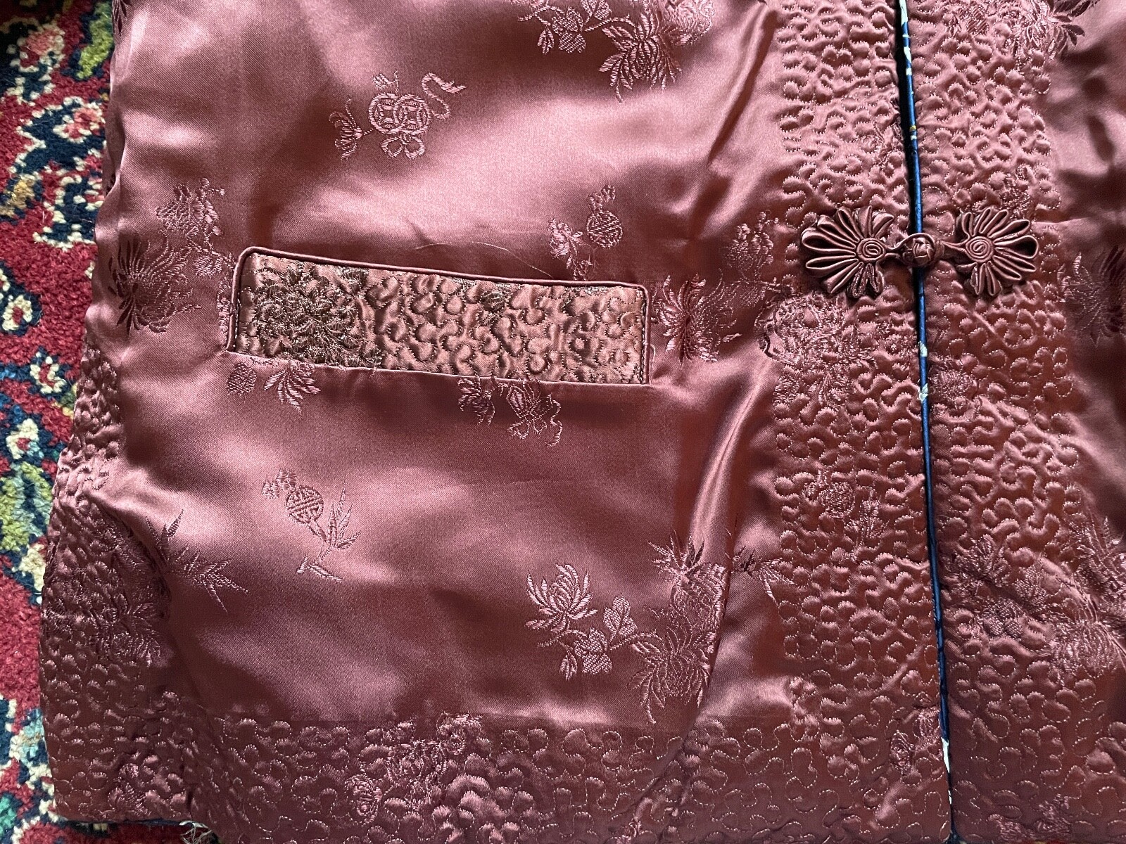 Vintage Chinese Reversible Jacket, sz. XL, Solz Squirrel, silk?/rayon?