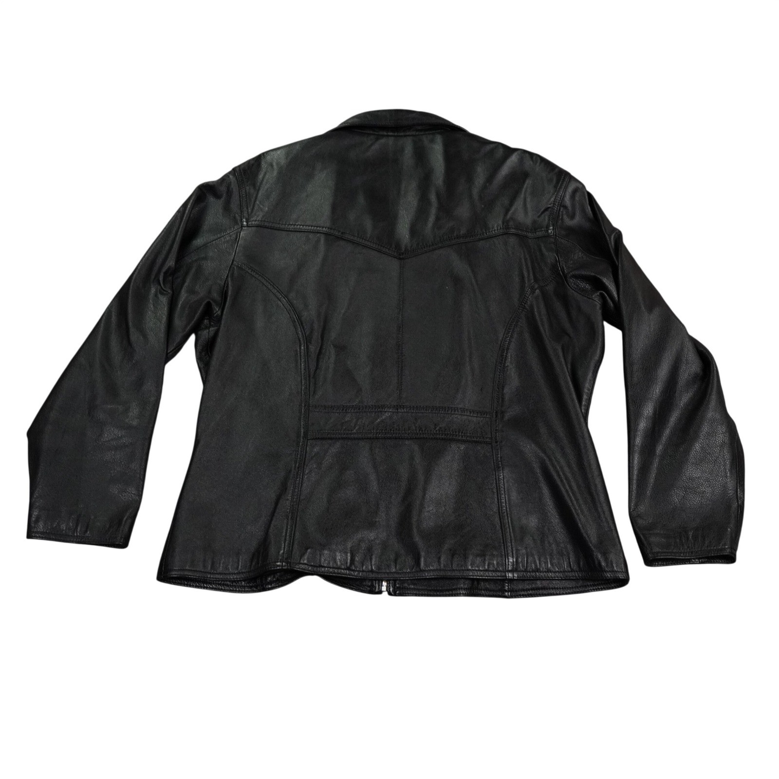 VTG Wilsons Maxima Black Leather Moto Jacket Womens XL Full Zip 90s Biker Style