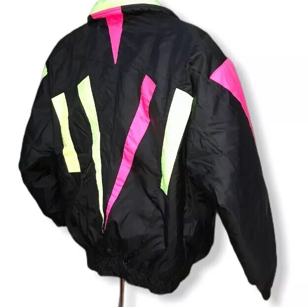 Vintage 1980’s Color Block Skii Jacket Green Mountain Women’s L Neon Runs Small
