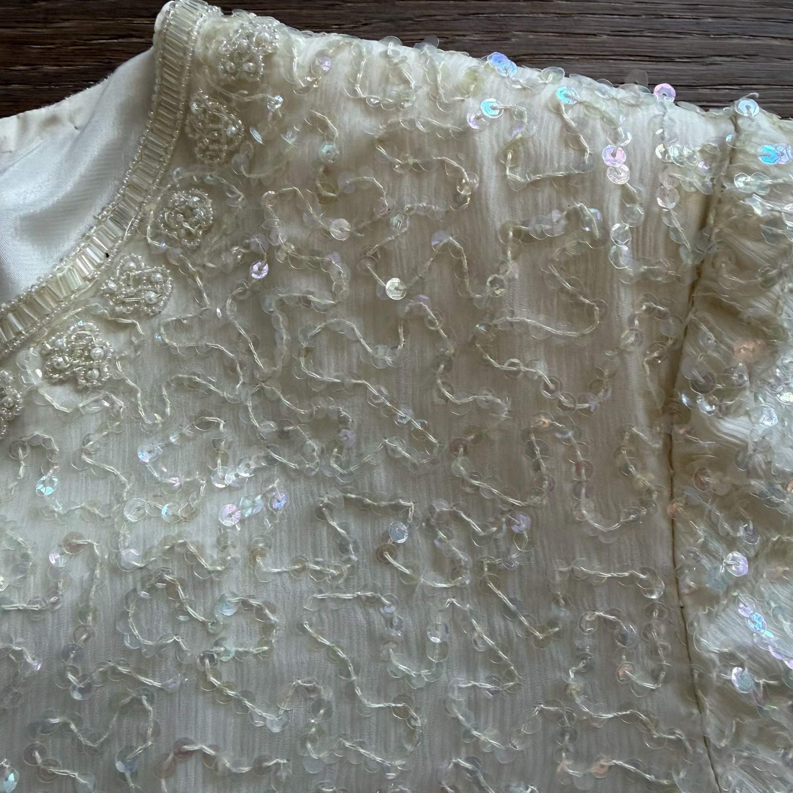 Brilliante 100% Silk Beaded Sequined Dress Scalloped Hem, 80s Vintage Glamour, B