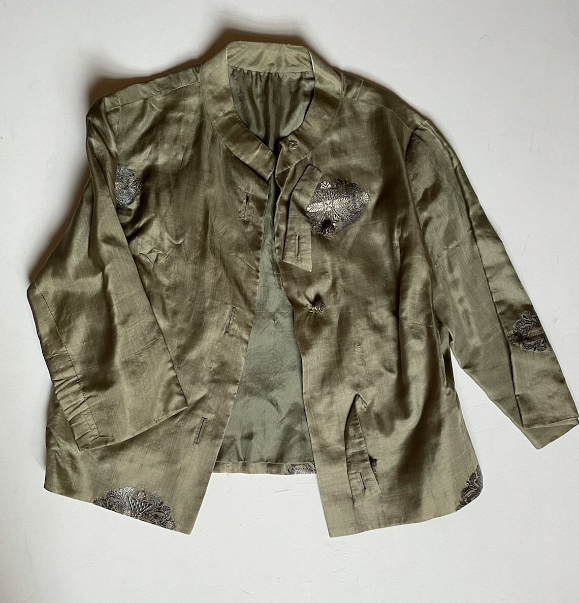 Vintage Silk 50s Cropped Jacket Top 3/4 Sleeve Sz M Or S Asian style