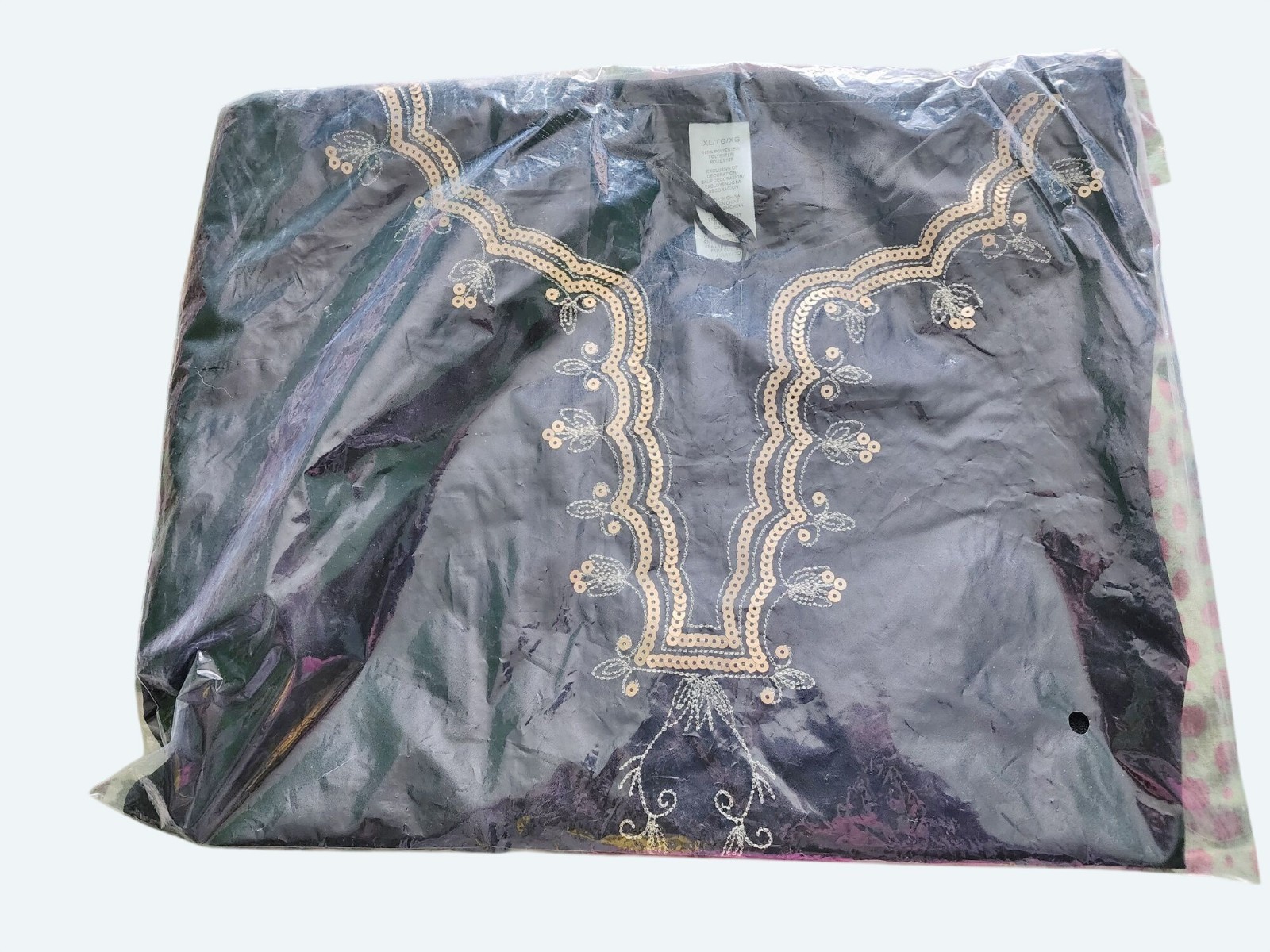 Vtg Avon Satin Sensation Polyester Tunic w Embroidered Neckline Black XLG UNUSED