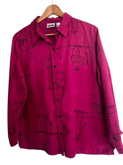 VTG Chico&rsquo;s Design Deep Pink Faux Suede Tunic Tropical Animal Print 2 Large