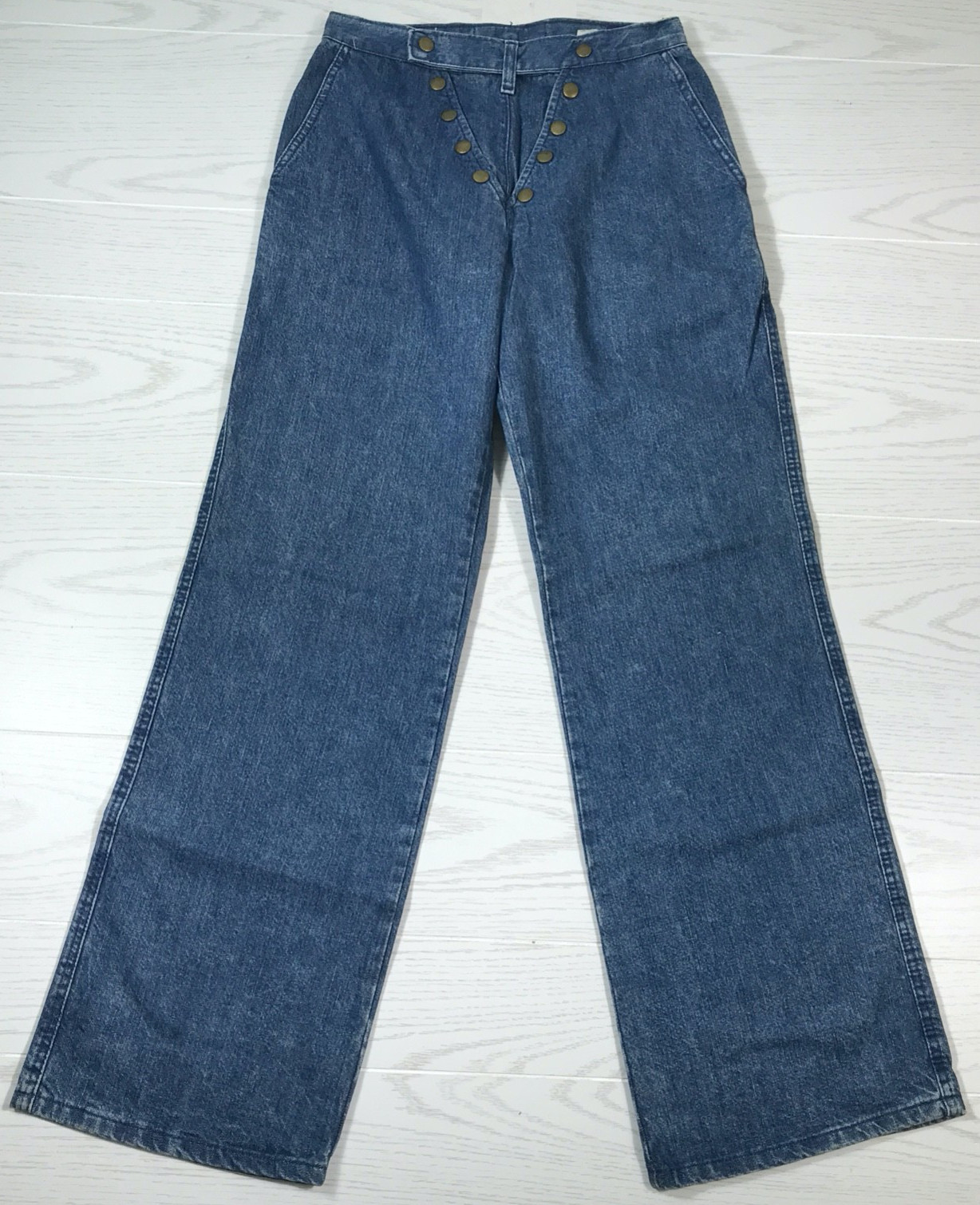 Vintage 70s BellBottom Jeans Women 5/6 LandLubber Button Snap Cotton Made In USA