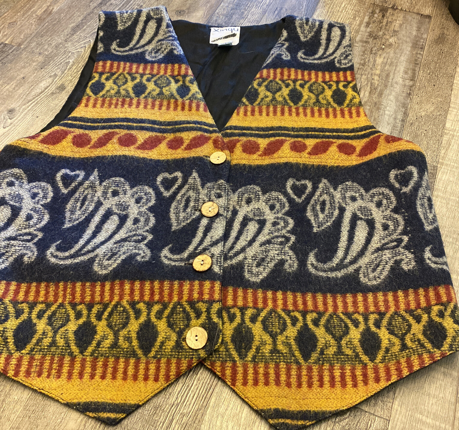 Vintage 90s multicolor woven tapestry Paisley vest Large Wool Blend