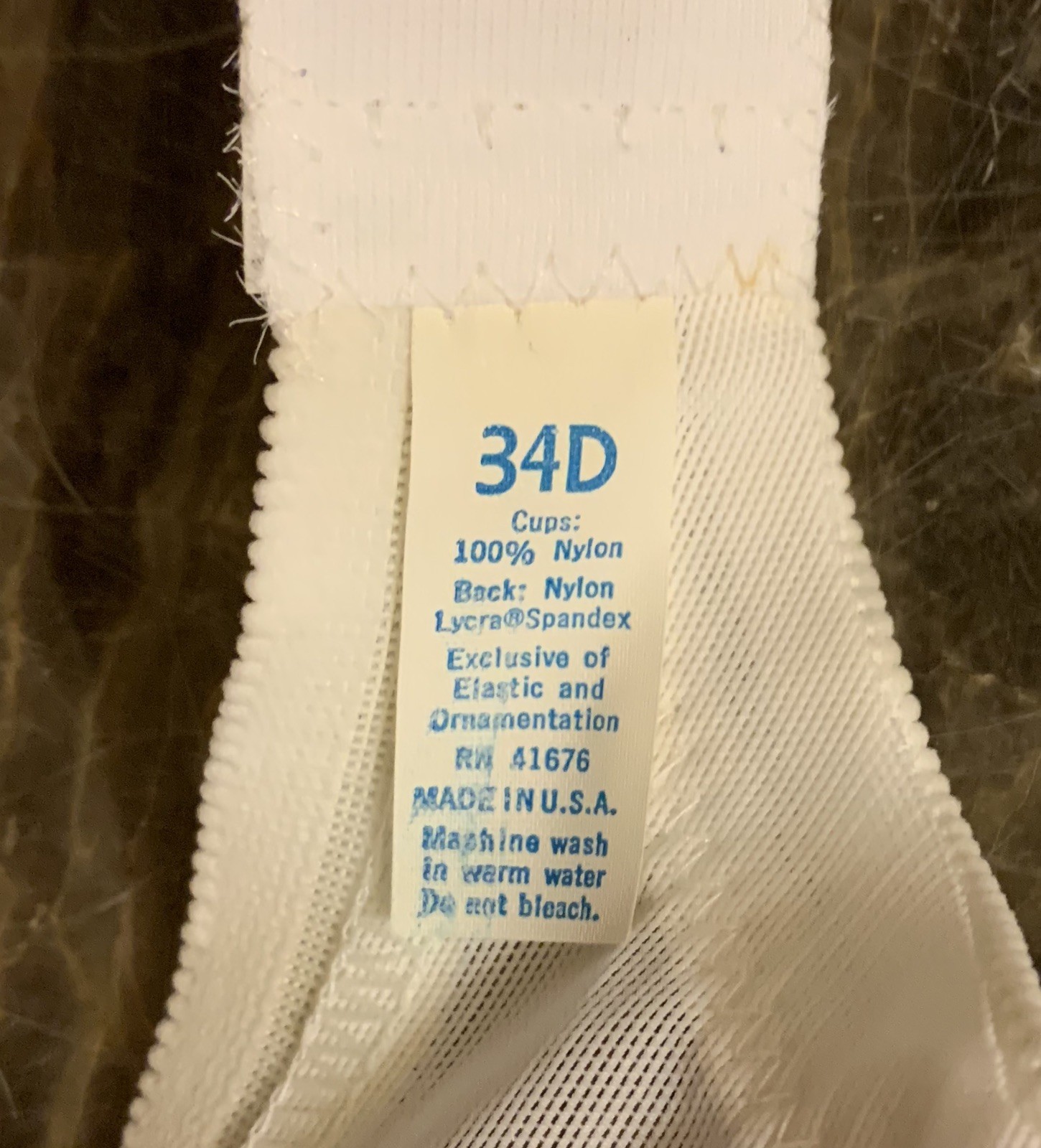 Vintage Bra Spandex Support Smooth Nylon Lycra White Adjustable 1970s NEW 34D