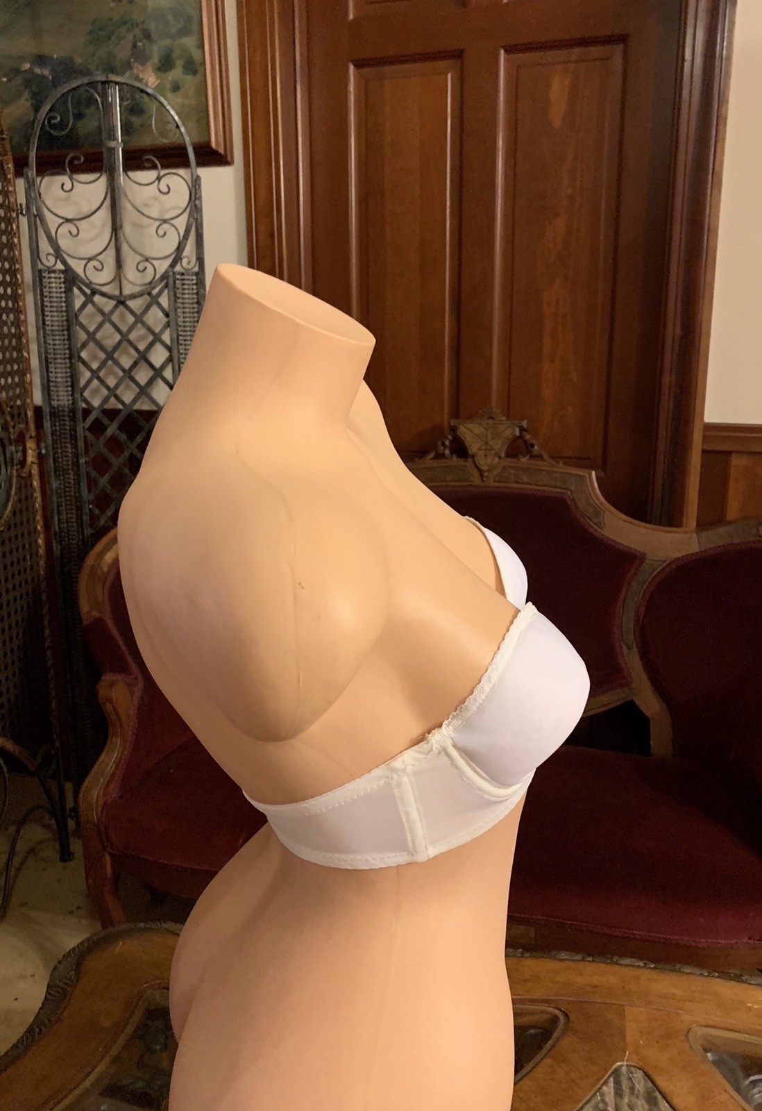 Vintage Strapless Bra White Underwire Seamless Nylon Lycra Spandex 1970s NEW 34B