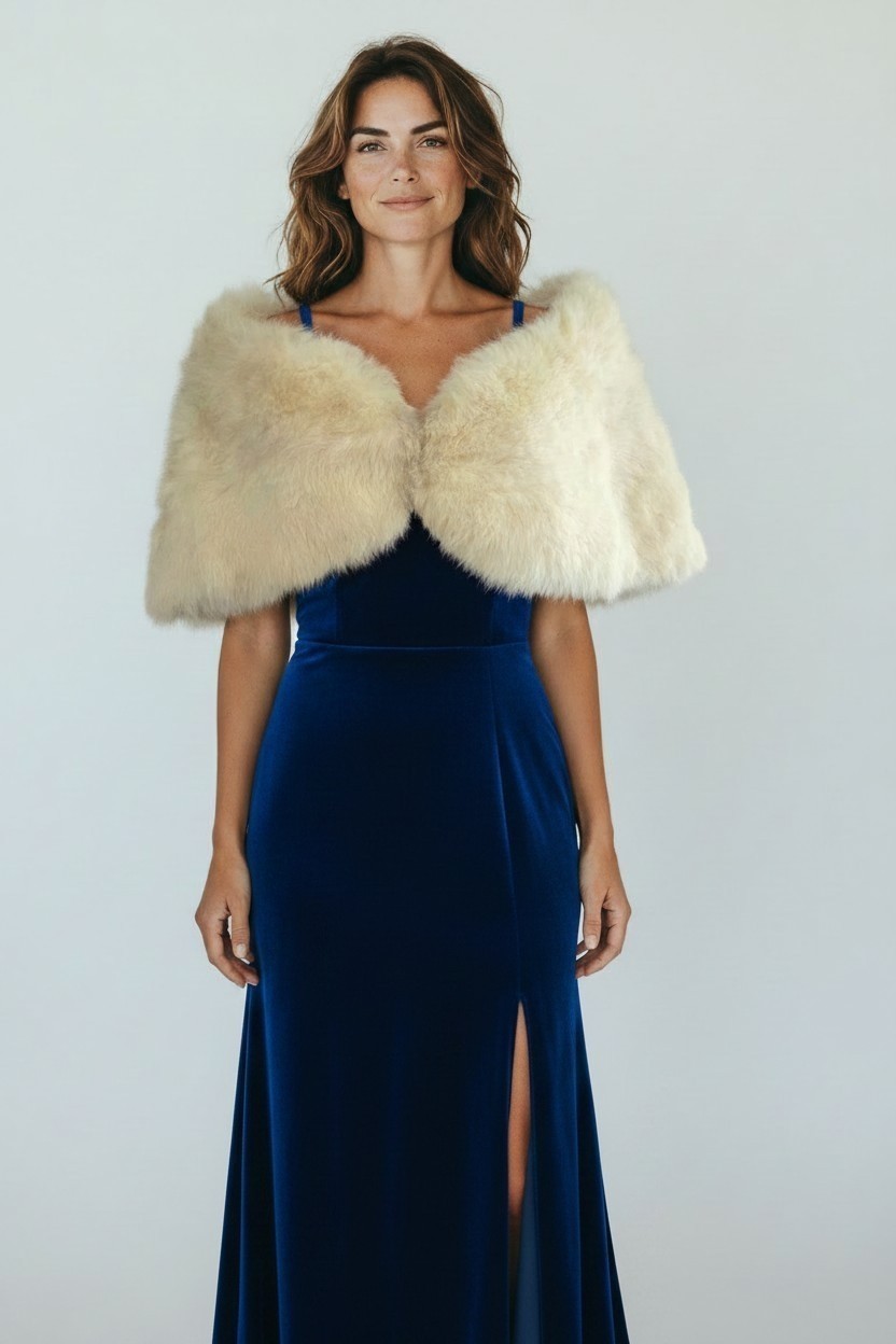 Vintage 1960s Ivory Genuine Fur Stole Satin Lined Bridal Evening Wrap Capelet