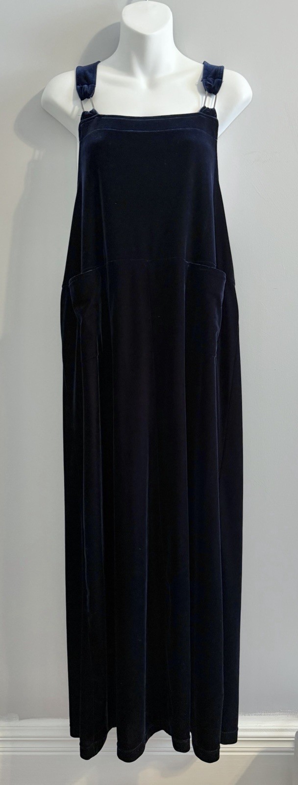 Vintage CAROL ANDERSON Velvet Dress Jumper Sz L Dark Blue Maxi Pockets