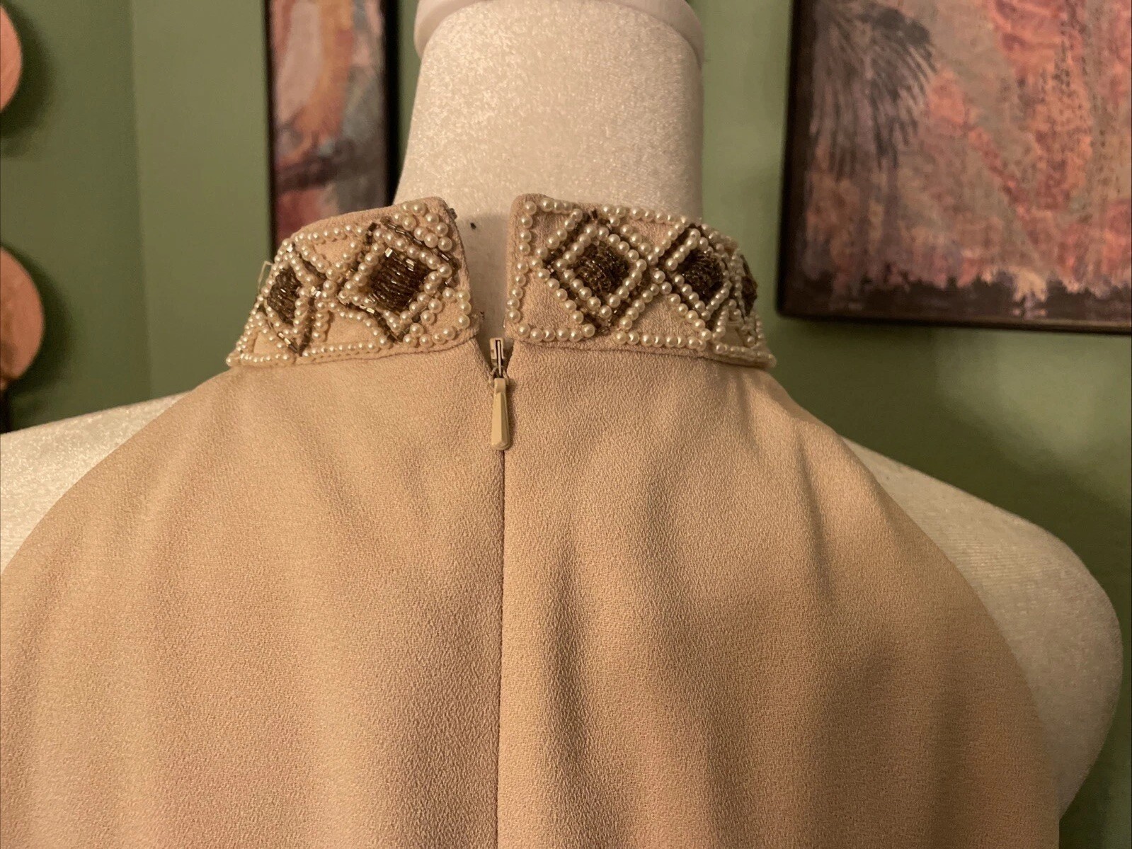 VTG NWT Creative Creations Womens Taupe Beaded Party Cocktail Jacket Dress Sz 16