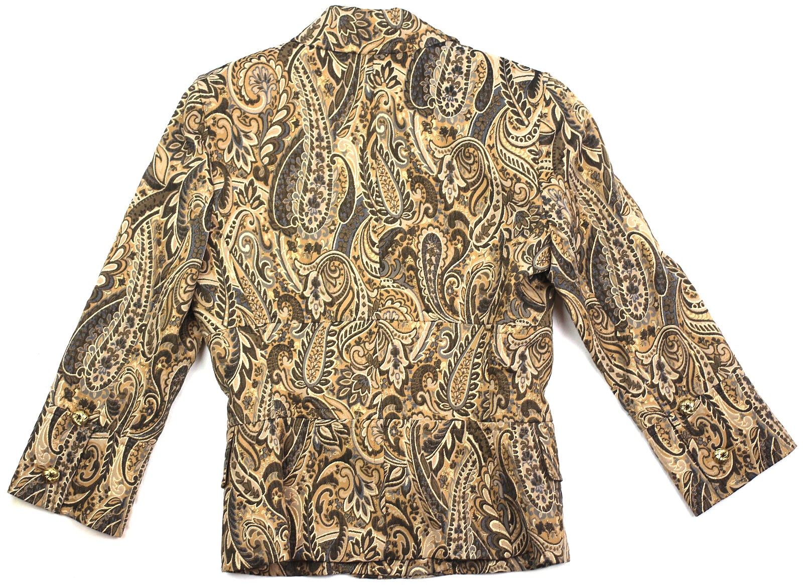 Vintage Express Design Studio Satin Brocade Jacket Blazer Gold Gray Paisley XS 0
