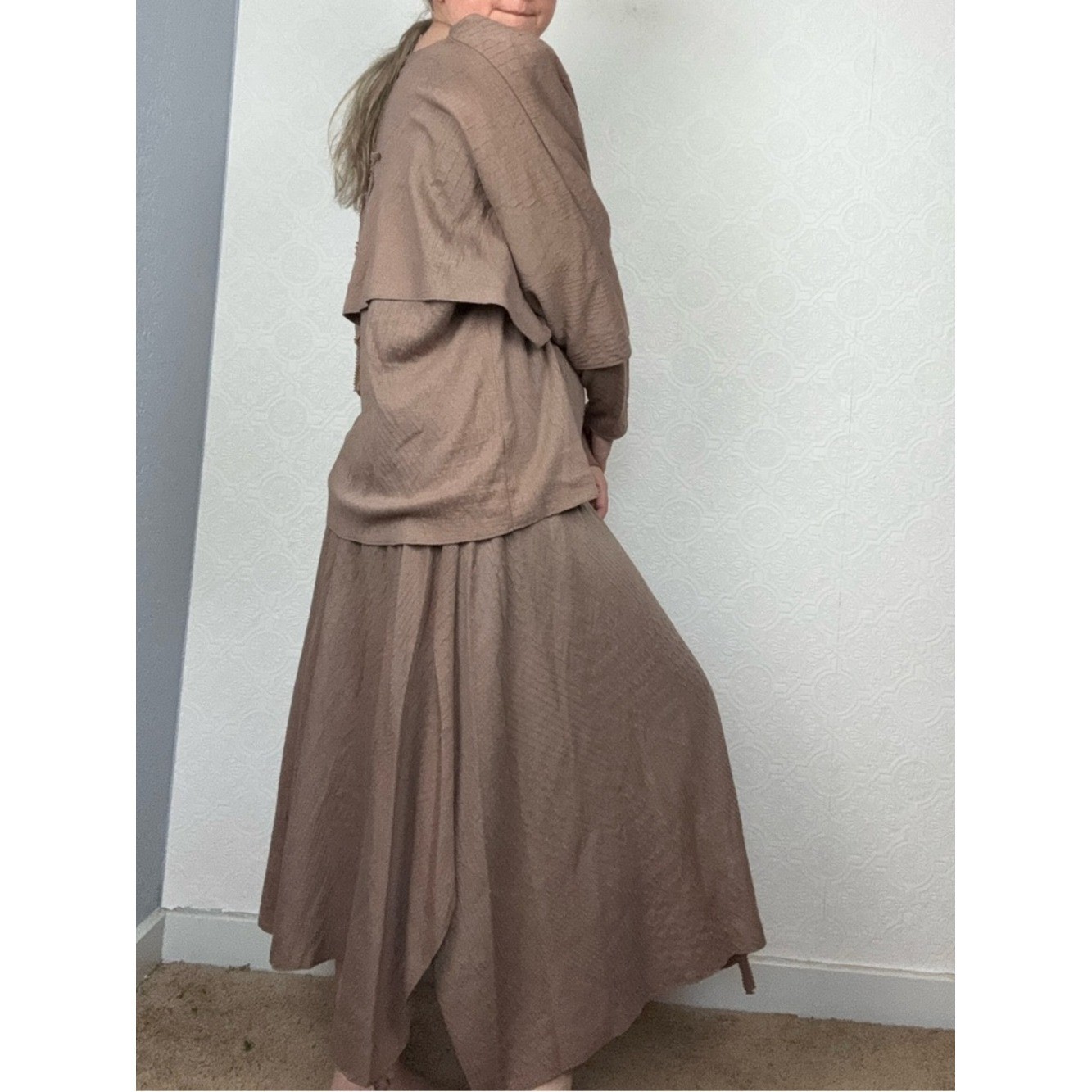 Vintage 80s Lagenlook 2 Piece Set Brown Textured Skirt Avant Garde Minimalist