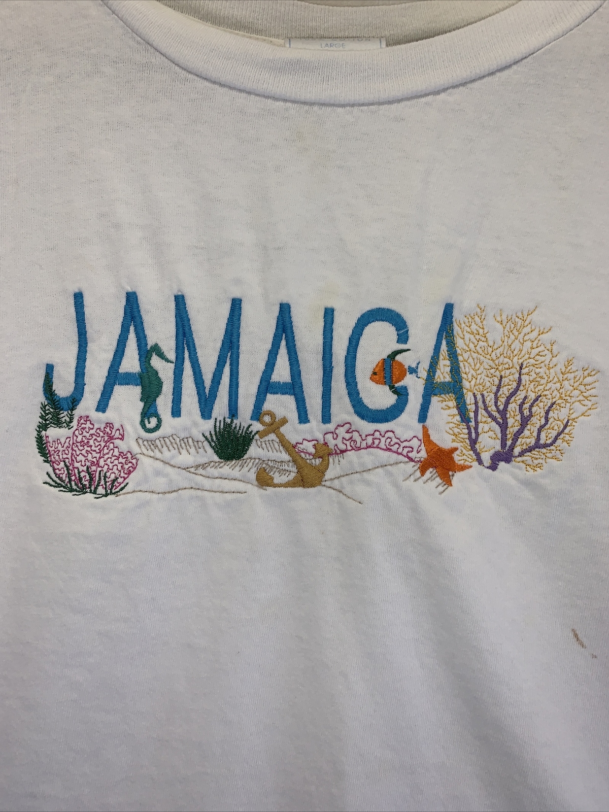 Vintage 1990s Single Stitch Embroidered Jamaica T Shirt Womens Size L-6493