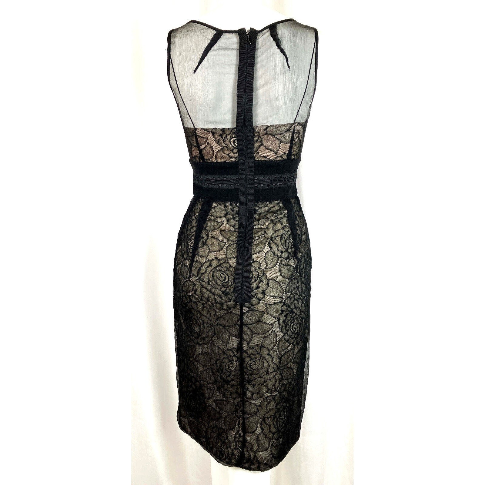 40 IT FAB Allesandro Dell&rsquo;Acqua Illusion Lingerie Lace Roses Cocktail Dress Silk