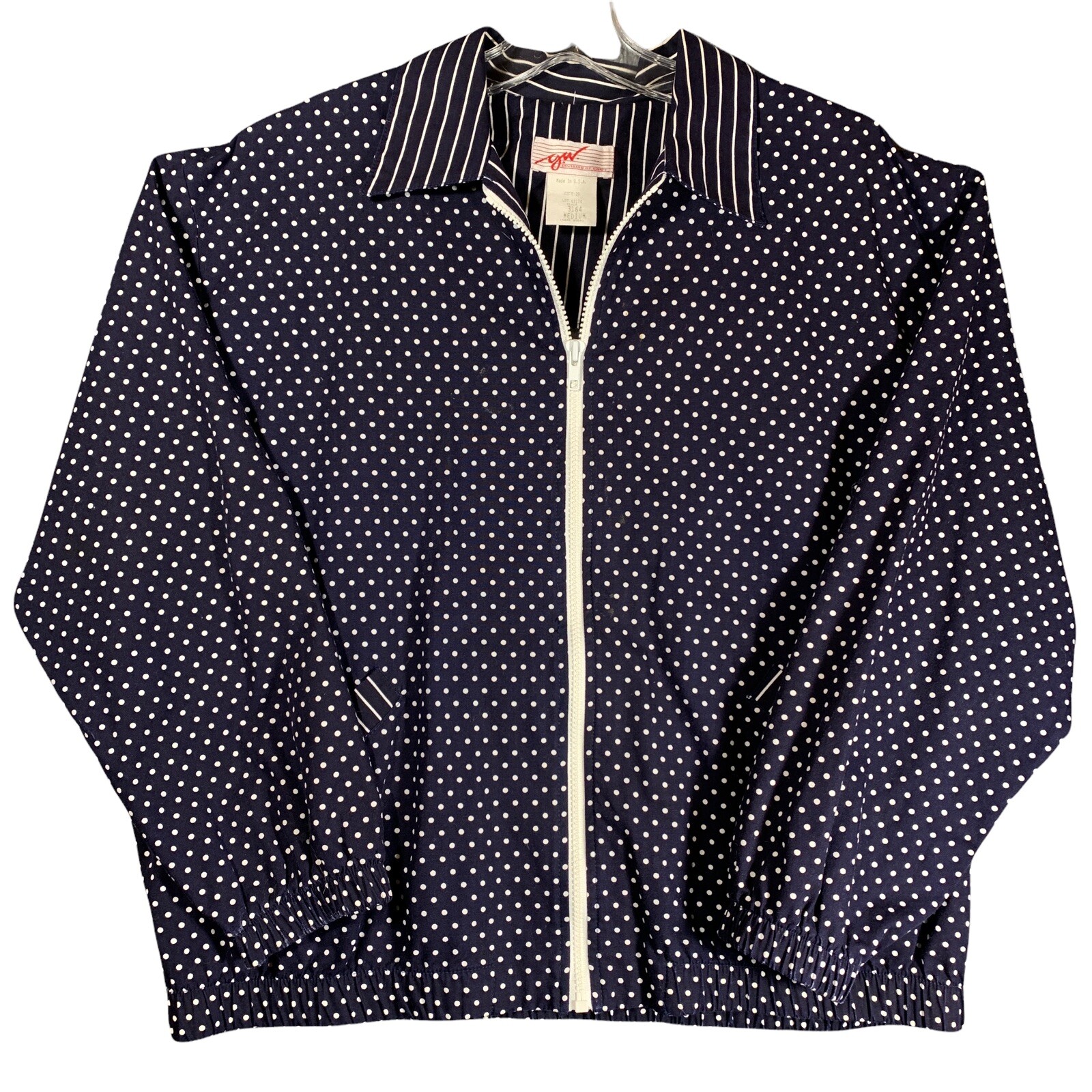 Vintage GW Division of Graff Women’s M Navy Polka Dot Jacket Full Zip USA MADE