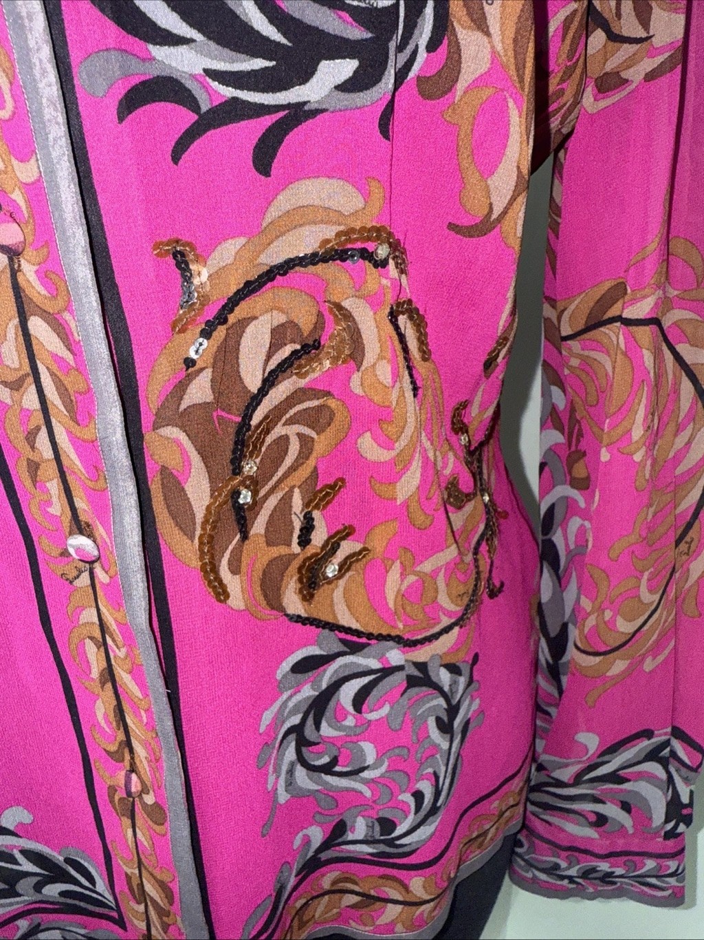 Vintage 60s EMILIO PUCCI Feather Print Silk Shirt Blouse