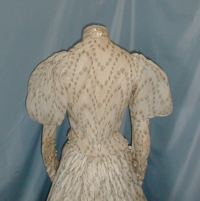 Pretty Antique Dress Victorian 1890 Blue Cornflower Print Puffed Sleeves