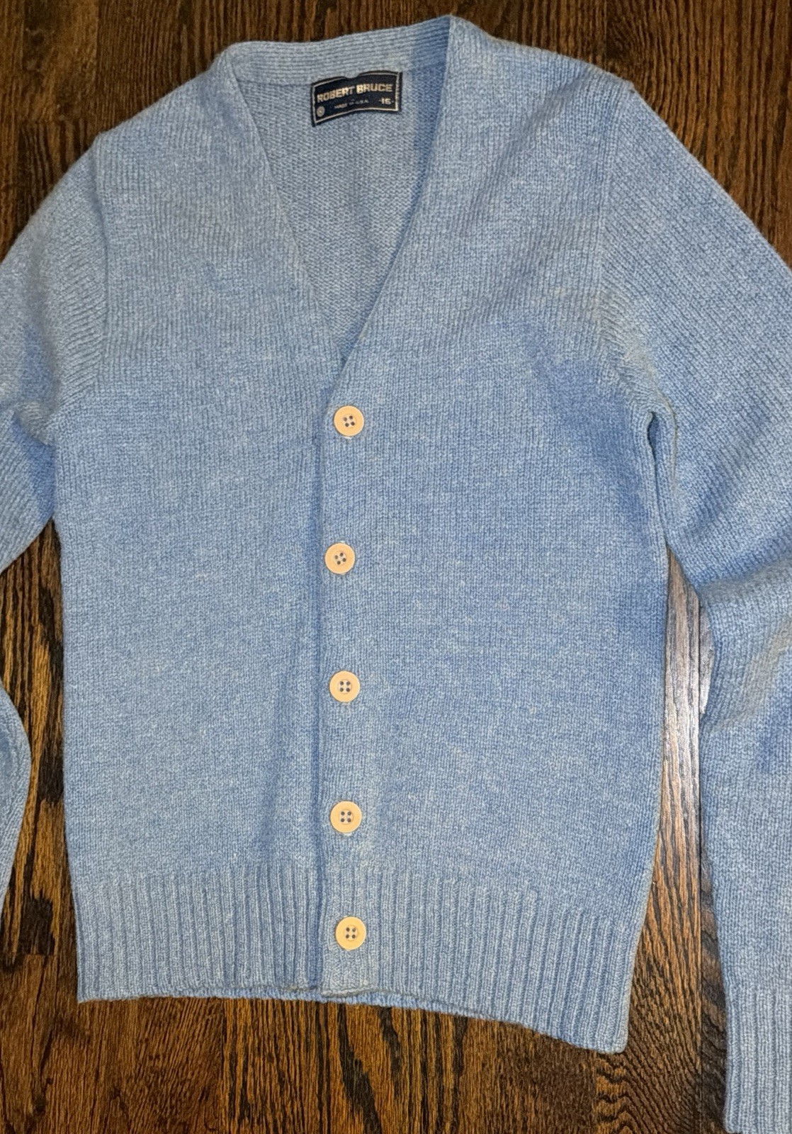 Vintage Robert Bruce Alpaca Wool Cardigan Union Made USA Blue SoftWarm Old Money
