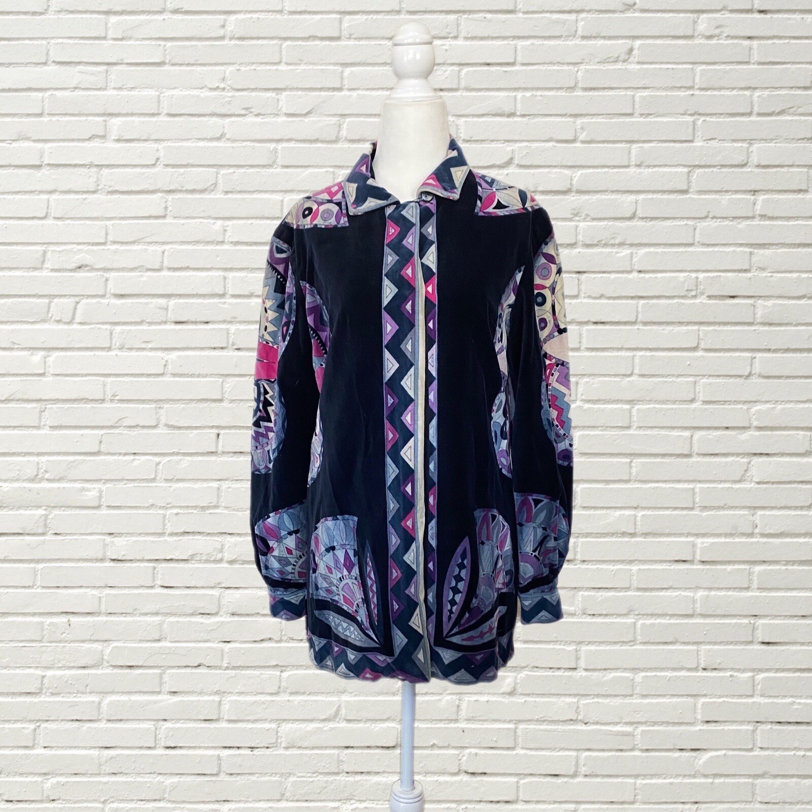 Vintage 60s Emilio Pucci Black Velvet Jacket Purple Psychedelic Pucci Print Xs/s