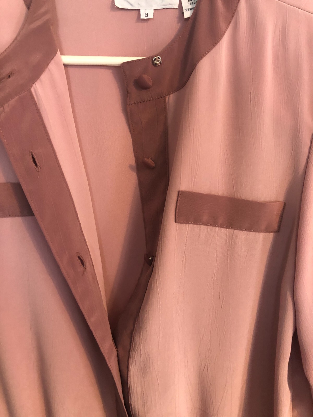 vtg ANDREA GAYLE Rose Pink Silky Blouse Sz 8 Long Blouson Sleeves Pullover 80s