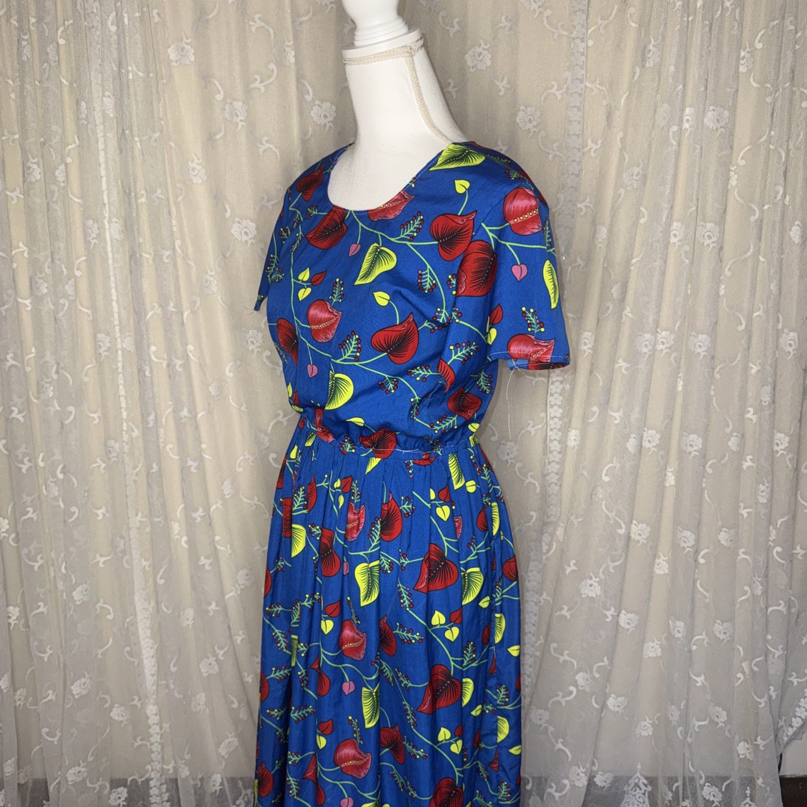 VTG Handmade Floral Print Opaque Shift Dress Size Small/Medium Needs Repair AsIs