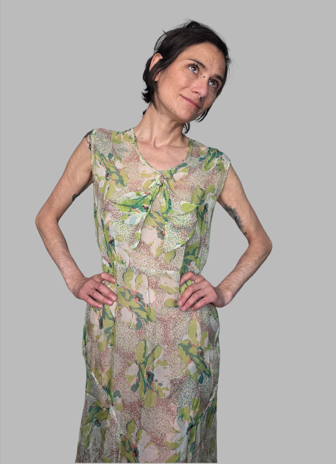 Authentic 1920s Printed Silk Dress | Antique Floral Silk Day Dress | Art Deco…