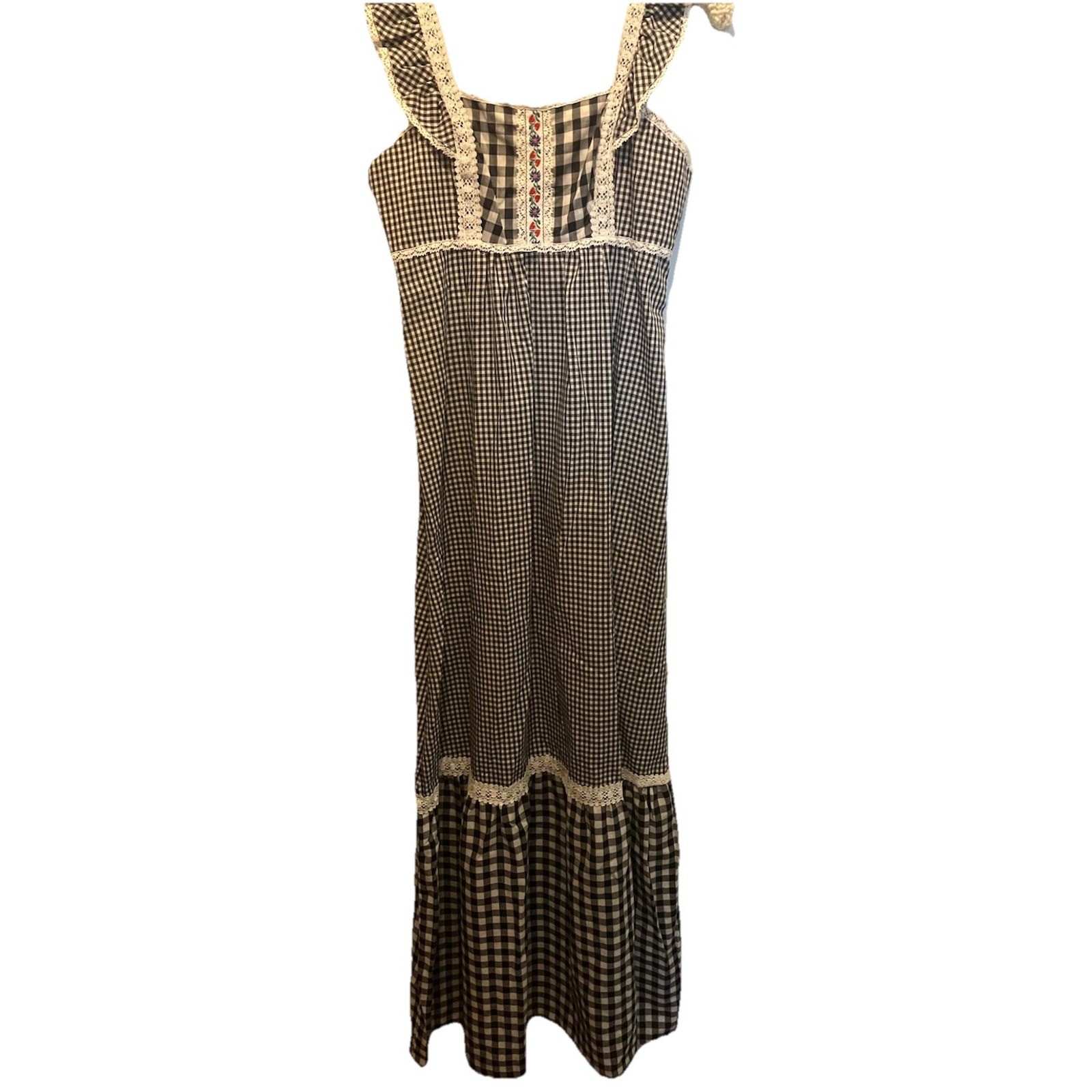 vintage 70s prairie dress Cottage Lace Sundress Women’s Size Small Checkered