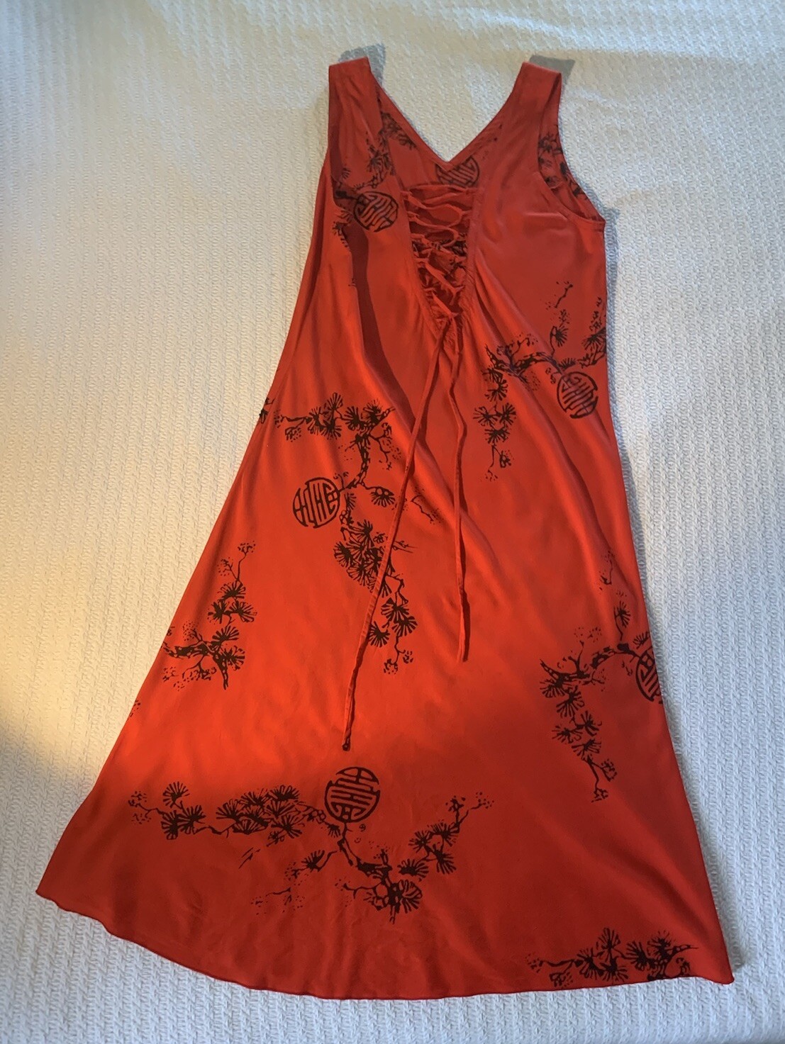 Vintage 90s Beaded Batik Corset Lace Up Back Dress Goth Glam Boho Artsy Witchy M