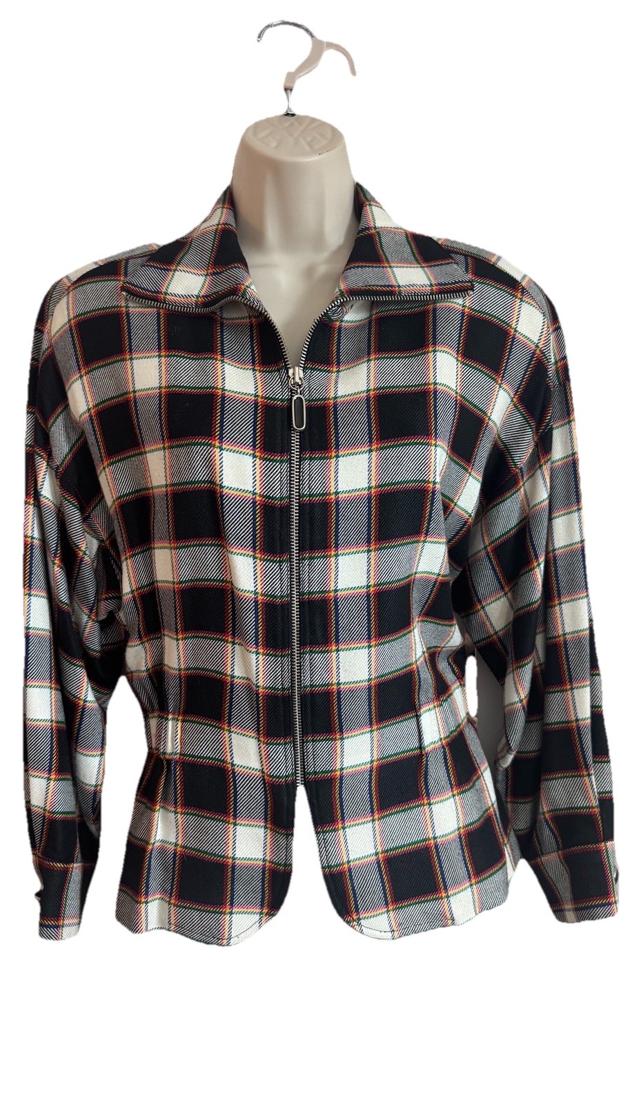 Vintage Emanuel Ungaro Plaid Jacket Y2K Preppy Blazer Size 4/38 Black Multi Zip