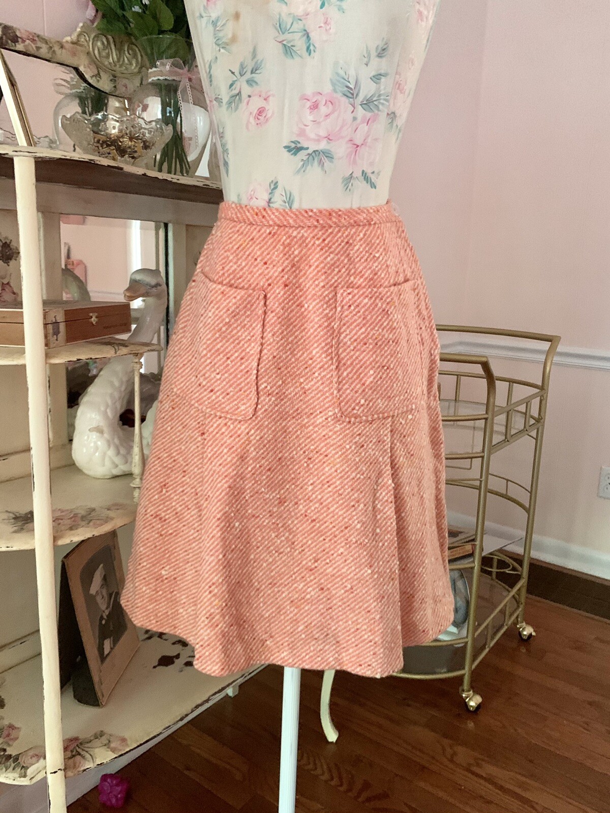 vintage 60s orange salmon pink tweed mod skirt XS/S